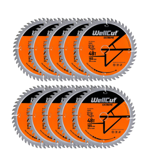 WellCut TCT Circular Saw Blades 165mm x 20mm x 48T Fine Cutting Wood Saw Blades Compatible with all Brands Pack of 10 | WC-P1652048-10