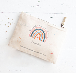 Personalised zipped cotton pouch to say Thank You to your eveyday heroes: teachers, coaches, childminders, helpers and loved ones