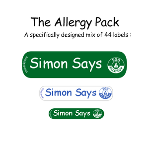 Allergy Pack : A mixed labels pack to alert on a specific allergy, intolerance or medical condition. Specific allergy pictures. Labels for clothes and