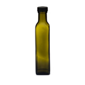8.5 oz Green Glass Square Marasca Oil Bottles (Black PP Cap) - 4902B32