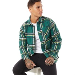 Brave Soul Mens Arnault Checked Long Sleeve Shirt Green Check