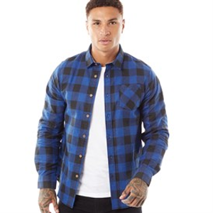 Brave Soul Mens Jack Checked Long Sleeve Shirt Royal/Black