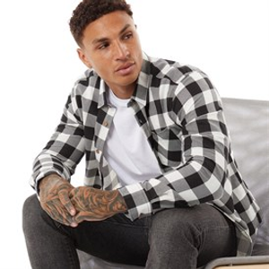 Brave Soul Mens Jack Checked Long Sleeve Shirt White/Black