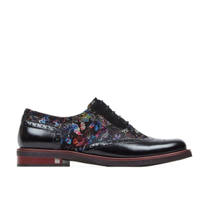 Vivienne - Black Flower - Womens Oxford Shoes (6 UK)