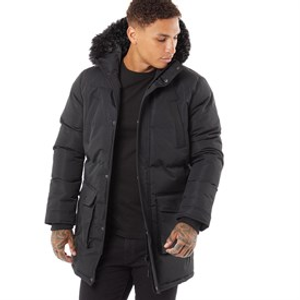 Brave Soul Mens Jethrow Tech Long Length Parka Black