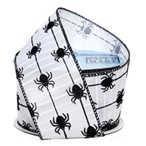 Flocked Spiders On A String Design Wired Ribbon - Black, White - Roll 1 - Embellishments & Trims Width: 2 1/2'' Length: 10 yd by Paper Mart