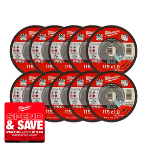 Milwaukee 4932451484 115mm x 1mm PRO+ Thin Metal Cutting Disc (10 Pack)