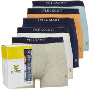 Lyle And Scott Vintage Mens Jackson Five Pack Boxer Trunks White/Cool Blue/Light Grey Marl