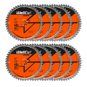 WellCut TCT Circular Saw Blades 165mm x 20mm x 48T Fine Cutting Wood Saw Blades Compatible with all Brands Pack of 10 | WC-C1652048-10