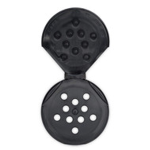 53-485 Black PP Plastic Flip & Sift Spice Caps (Foil Liner) - 2222C05BLK