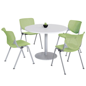 Silver Base Cafe Table with Four Kool Stack Chairs- 42'' Round