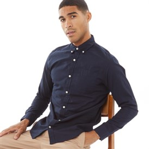 JACK & JONES Mens Long Sleeve Oxford Shirt Navy