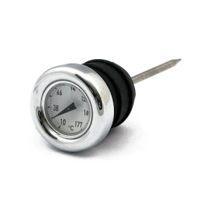 DOSS Oil Tank Dipstick With Temperature Gauge in Chrome Finish With White Face For 1984-1999 Softail, 1982-2003 XL And Custom Tanks (02-084)