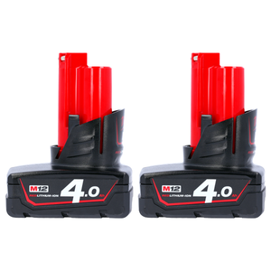 Milwaukee M12B4 12V 4Ah Red Lithium Ion Battery Twin Pack