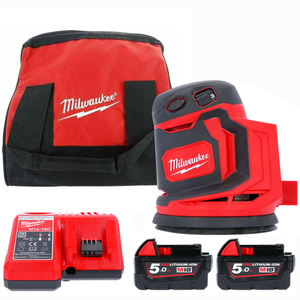 Milwaukee M18BOS125-502B M18 18V 125mm Random Orbit Sander With 2 x 5.0Ah Batteries, Charger & Bag