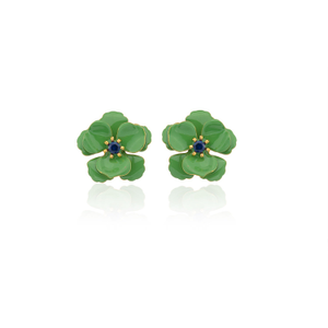 Light Green Viola Flower Earrings
