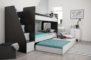 Flair Jasper Staircase Bunk Bed with Trundle Bed Black & White