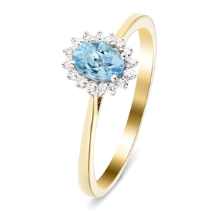 Aquamarine 0.40ct and Diamond 0.10ct Ring In 9k Yellow Gold
