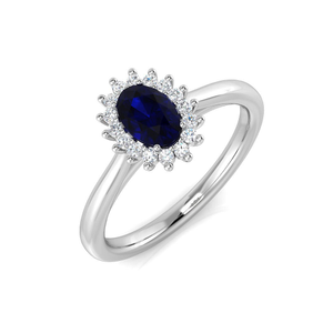 Blue Sapphire 0.60ct and Diamond 0.10ct Ring In 9k White Gold