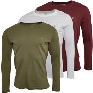 JACK & JONES Mens Archie Three Pack Long Sleeve Tops White/Tap Shoe/Alloy