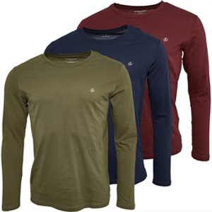 JACK & JONES Mens Archie Three Pack Long Sleeve Tops Navy Blazer/Dusty Olive/Port Royale