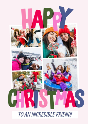 Colourful Typography With Five Photo Frames Photo Upload Christmas Card