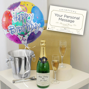 Personalised Champagne with Happy Birthday Balloon