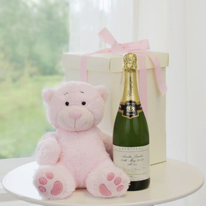Personalised Champagne with Pink Teddy Bear
