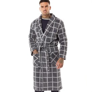 Ben Sherman Mens Wilder Fleece Robe Charcoal/Ivory Check