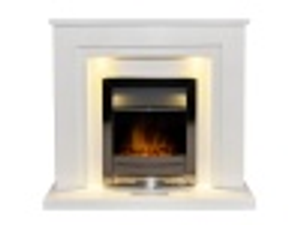 Acantha Dallas White Marble Fireplace with Downlights & Colorado Electric Fire in Black Nickel, 42 Inch