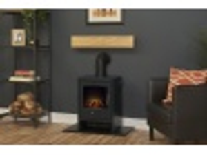 Adam Oak Beam, Hearth & Stove Pipe with Bergen Stove in Charcoal Grey