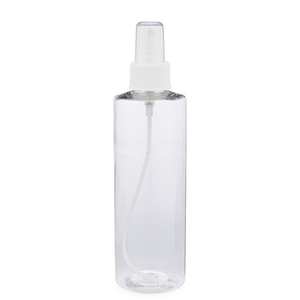 8 oz Clear PET Cylinder Round Bottle & White Fine Mist Sprayer - PC8AW