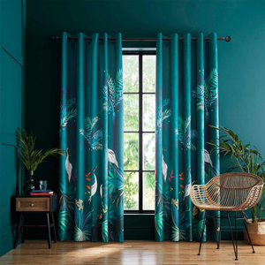 Teal Heron Lined Curtains