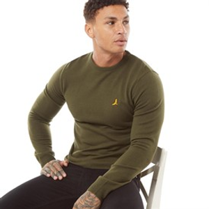 Brave Soul Mens Theory Crew Neck Jumper Khaki