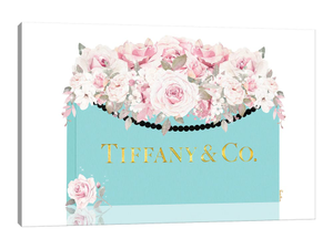 Teal & Gold Shopping Bag With Lightly Blushed Roses