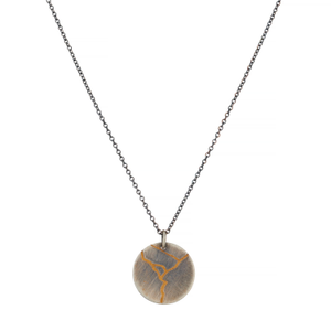 Men's Oxidised Silver Kintsugi Disc Necklace