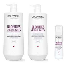 Goldwell Dualsenses Blondes & Highlights A-Y Shampoo 1000ml, Conditioner 1000ml and Serum Spray 150ml