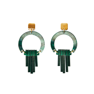 Art Deco Chandelier Earrings - Emerald Pearl