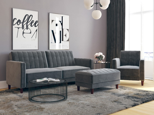 Dorel Pin Tufted Velvet Transitional Sofa Bed 2' 6" Small Single Grey Velvet Other Sofa Bed