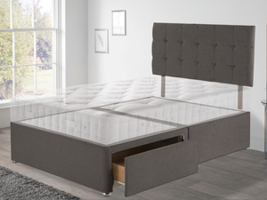 British Bed Company Luxury 4' 6" Double Ascot Grey Standard 2 + 2 Continental with Chrome Glides Bas