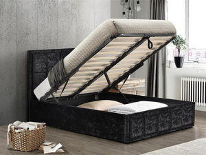 Birlea Hannover Fabric 4' Small Double Black Crushed Velvet Ottoman Bed
