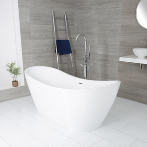 Milano Overton - White Modern Oval Double-Ended Freestanding Bath - 1830mm x 710mm - Chrome Overflow