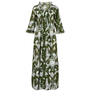 Cotton Annabel Maxi Dress In Olive Green Tropical (XXL)