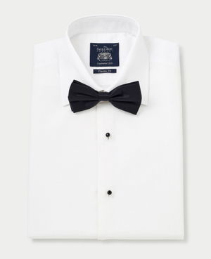 White Marcella Bib Front Classic Fit Dress Formal Shirt - Double Cuff
