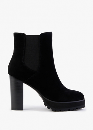 Slock Black Suede Block Heel Chelsea Boots