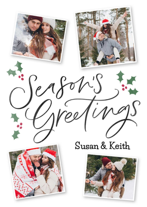 Four Photo Frames With Black Calligraphy Season's Greetings Photo Upload Christmas Card