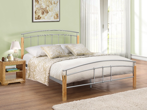 Birlea Tetras 5' King Size Silver and Natural Slatted Bedstead Metal Bed