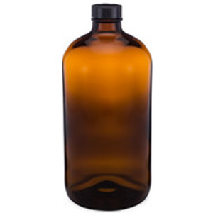 32 oz Amber Glass Boston Round Bottles (Black Phenolic Cap) - AB32POLY