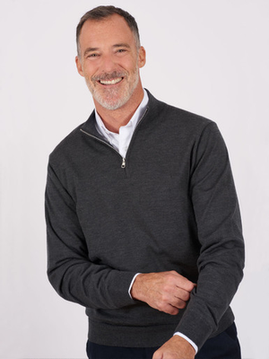 Charcoal Grey Fine Merino Zip-Neck Jumper