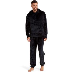 Snuggaroo Mens Soft Fleece Hooded Loungewear Set - M / Black